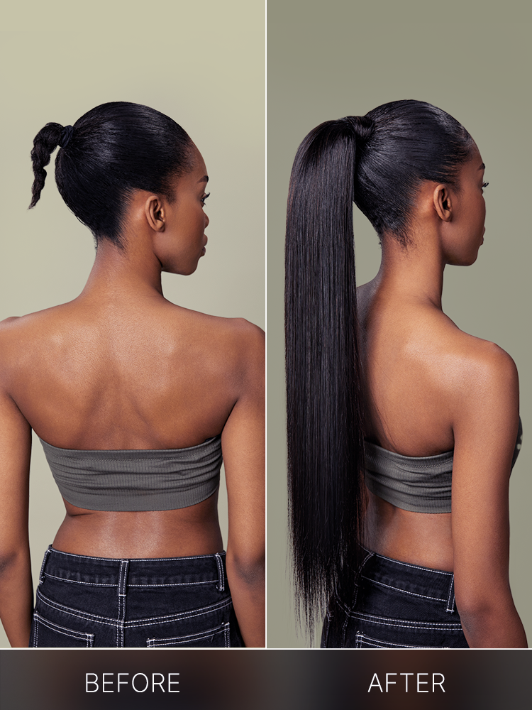 Frodio Ponypop Natural Black Seamless Straight Drawstring Ponytail Human Hair - Destiny