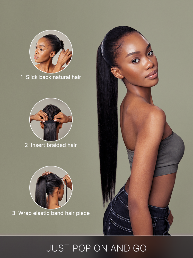 Frodio Ponypop Natural Black Seamless Straight Drawstring Ponytail Human Hair - Destiny