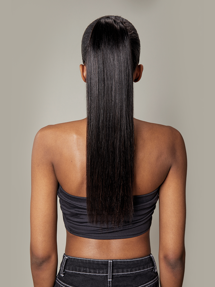 Frodio Ponypop Natural Black Seamless Straight Drawstring Ponytail Human Hair - Destiny