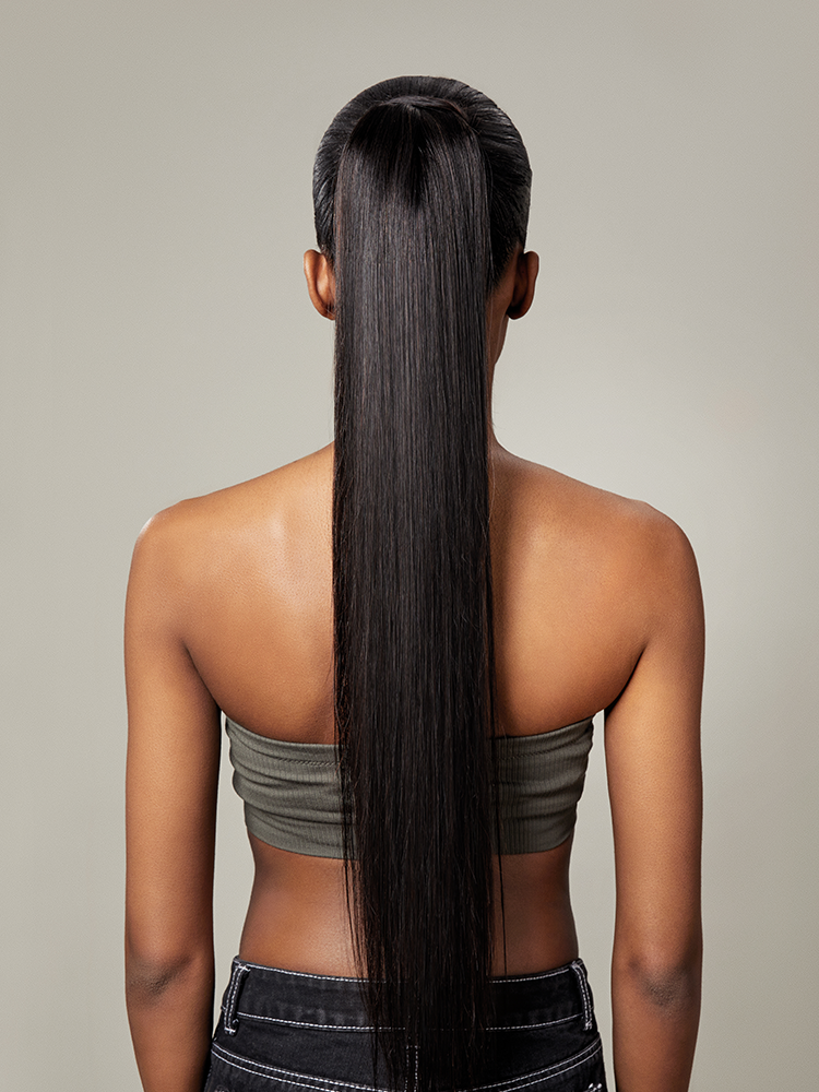 Frodio Ponypop Natural Black Seamless Straight Drawstring Ponytail Human Hair - Destiny