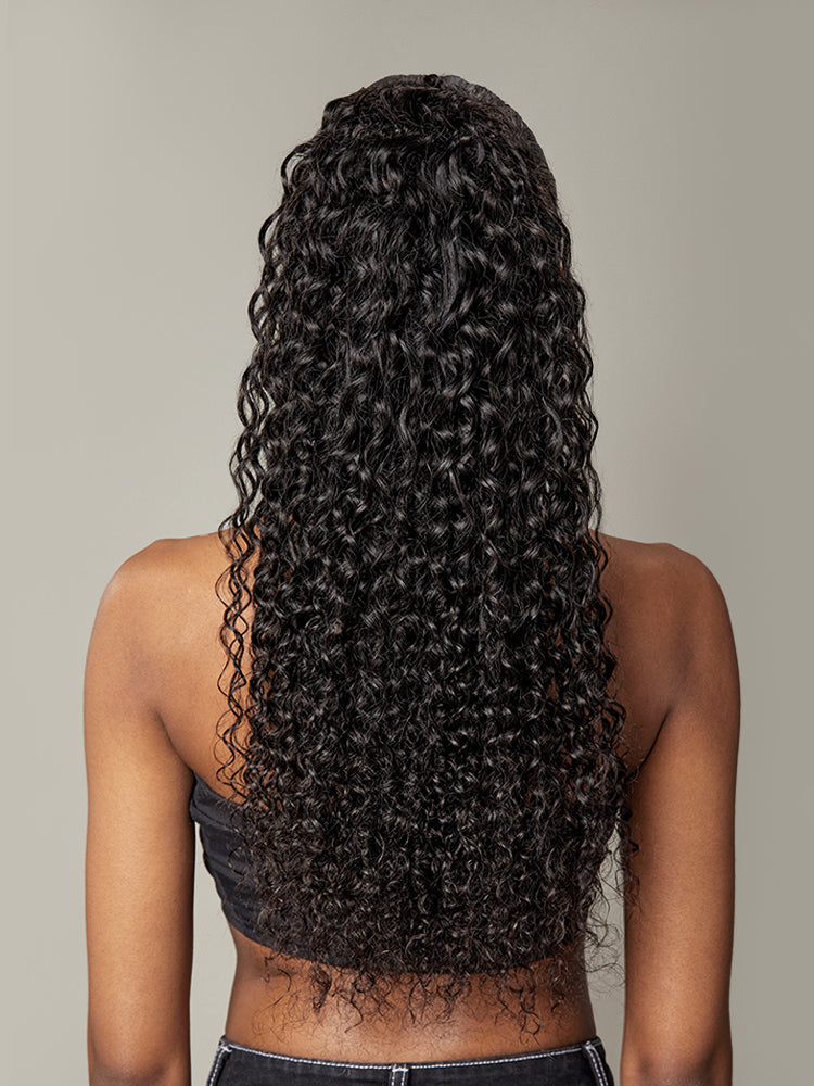 Frodio Ponypop Natural Black Full Water Wave Drawstring Ponytail Human Hair - Imani