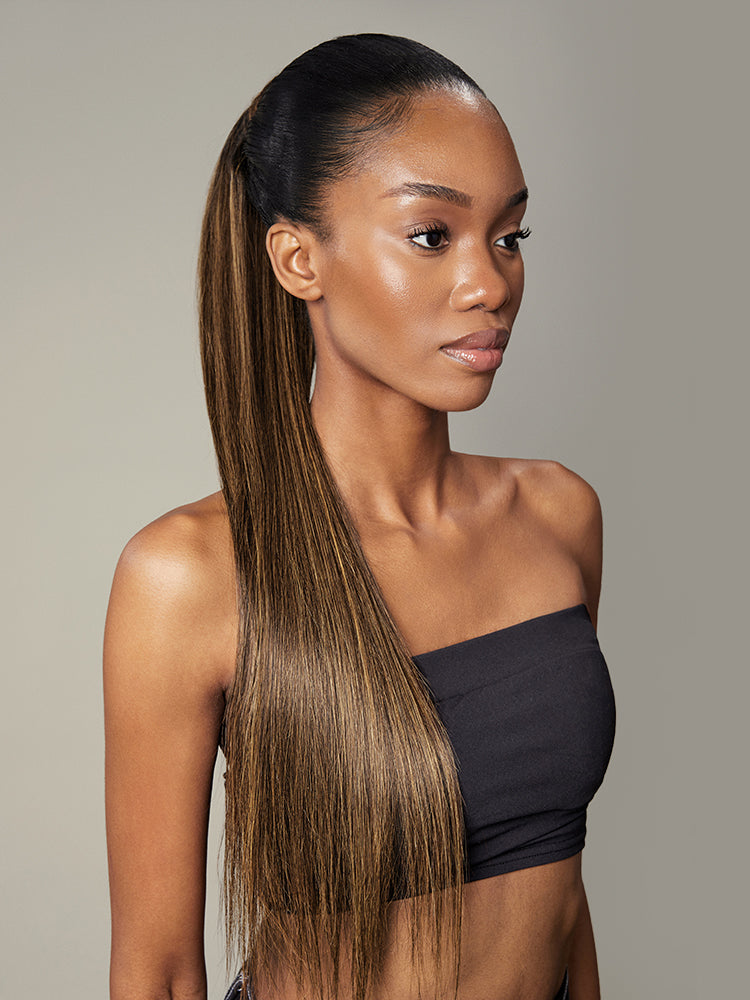 Frodio Ponypop Honey Blonde Highlight Straight Wrap Around Ponytail Human Hair - JOY-02