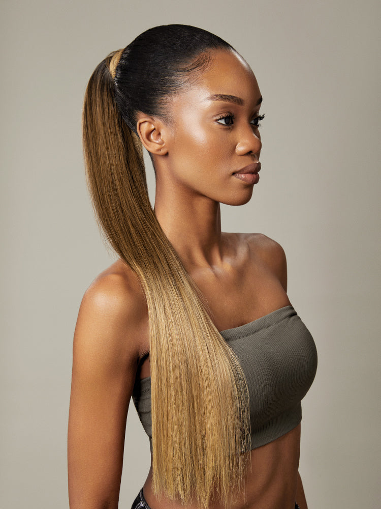 Frodio Ponypop 3 Tone Ombre Seamless Straight Drawstring Ponytail Human Hair- Ombre