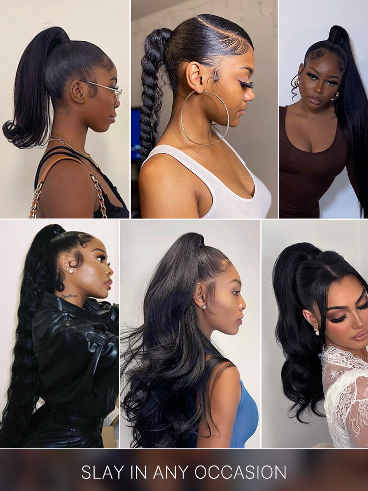 Frodio Ponypop 3 Tone Ombre Seamless Straight Drawstring Ponytail Human Hair- Ombre