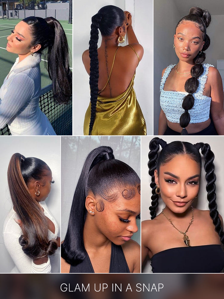 Frodio Ponypop Burgundy Seamless Straight Wrap Around Ponytail Human Hair - Ruby-10