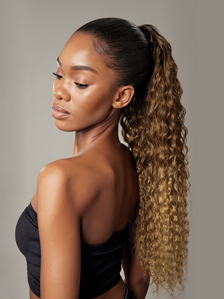 Frodio Ponypop 3 Tone Ombre Full Water Wave Drawstring Ponytail Human Hair- Gloria-02