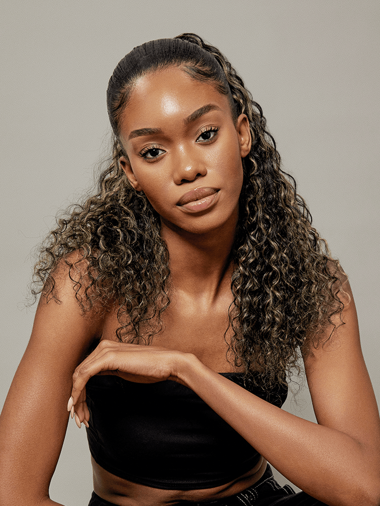 Frodio Ponypop Ash Blonde Highlight Water Wave Drawstring Ponytail Human Hair - Desiree