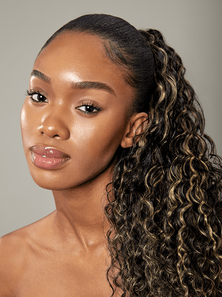 Frodio Ponypop Ash Blonde Highlight Water Wave Drawstring Ponytail Human Hair - Desiree-03