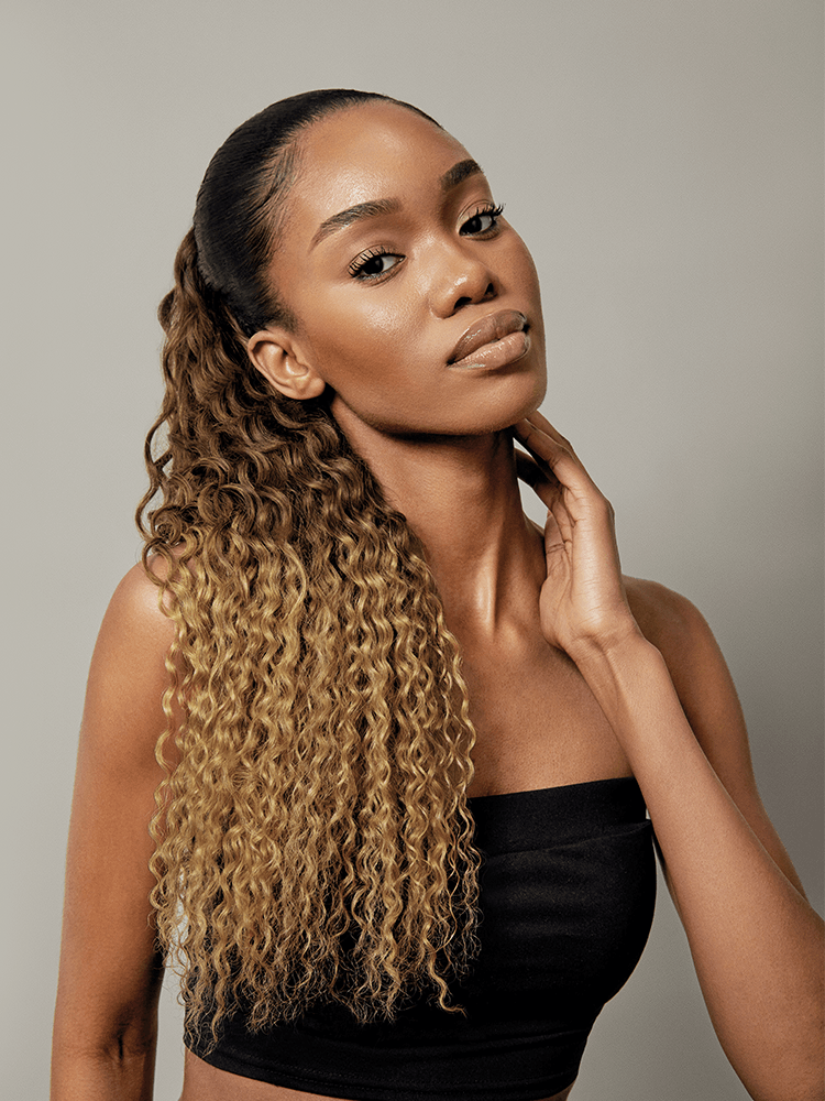 Frodio Ponypop 3 Tone Ombre Full Water Wave Drawstring Ponytail Human Hair- Gloria-01