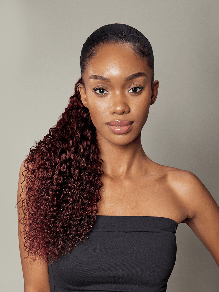 Frodio Ponypop Burgundy Full Water Wave Drawstring Ponytail Human Hair - Tyra