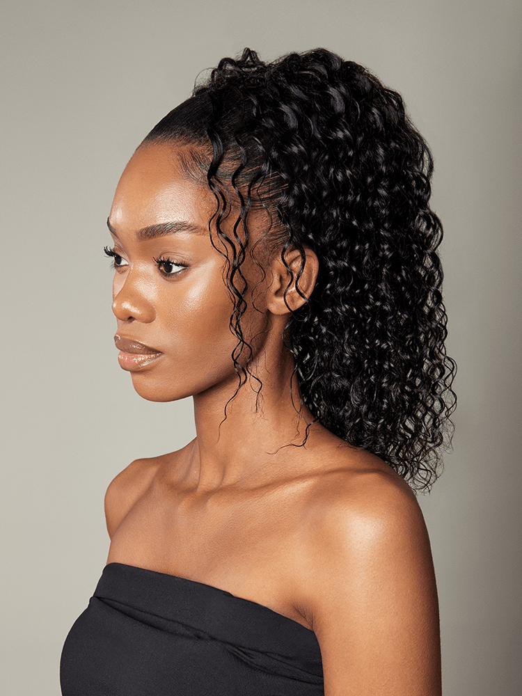 Frodio Ponypop Natural Black Full Water Wave Drawstring Ponytail Human Hair - Imani-03