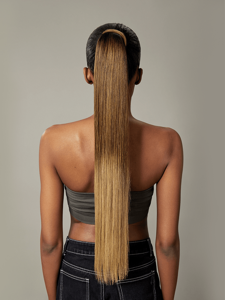 Frodio Ponypop 3 Tone Ombre Seamless Straight Drawstring Ponytail Human Hair- Ombre
