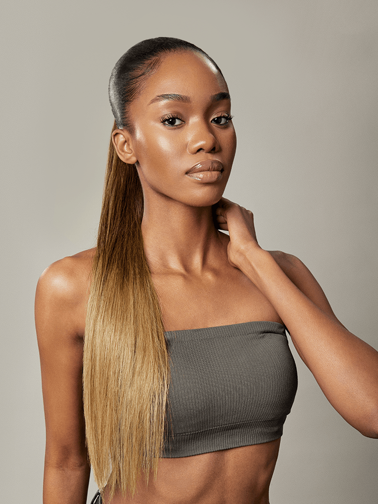 Frodio Ponypop 3 Tone Ombre Seamless Straight Drawstring Ponytail Human Hair- Ombre