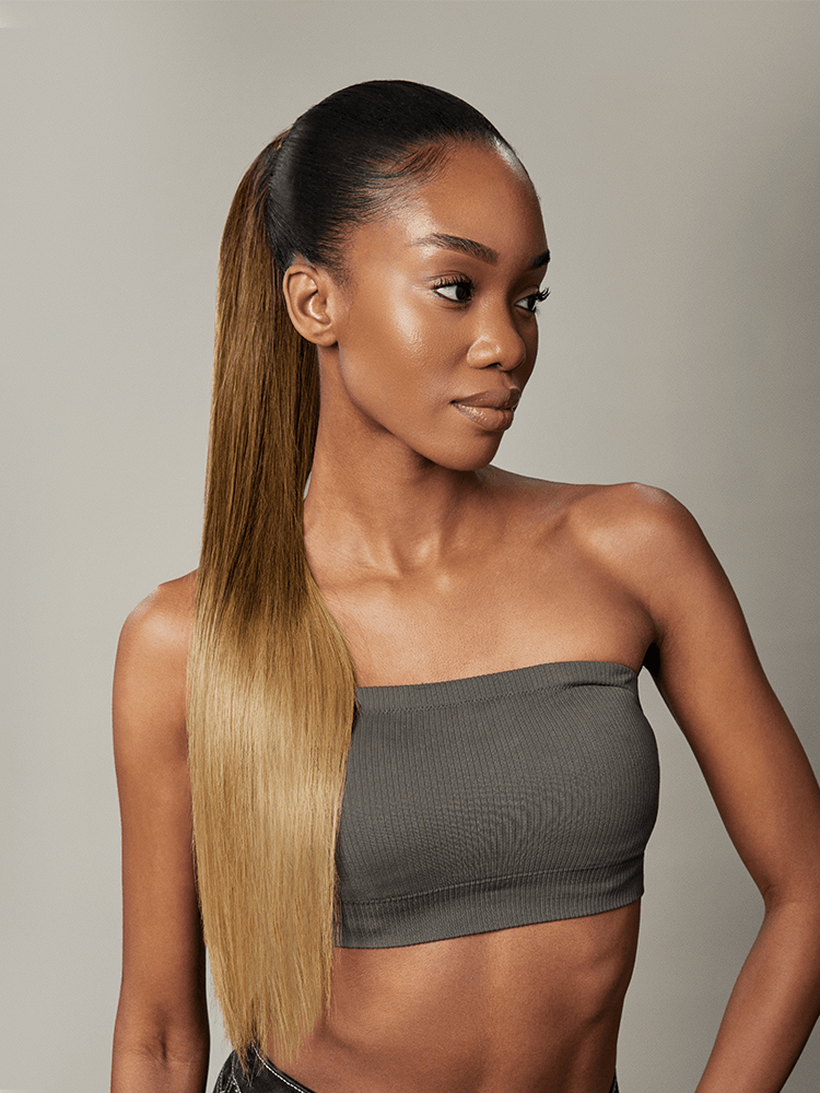 Frodio Ponypop 3 Tone Ombre Seamless Straight Drawstring Ponytail Human Hair- Ombre