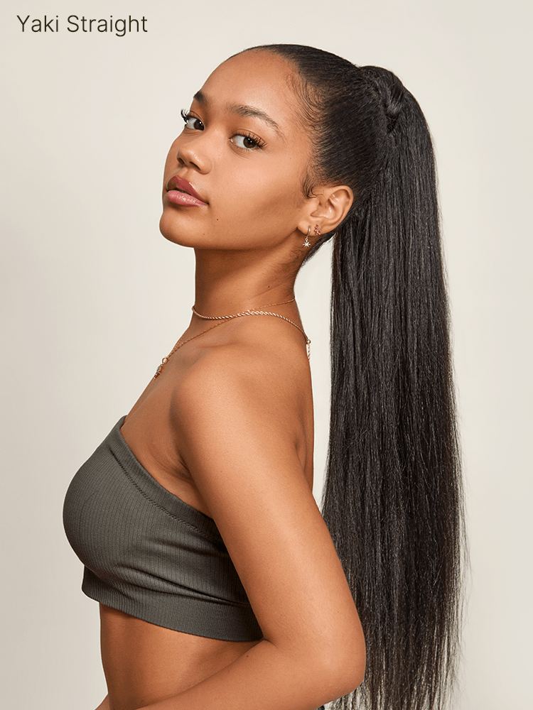 Frodio Ponypop Natural Black Yaki Straight Wrap Around Ponytail Human Hair - Nia-06