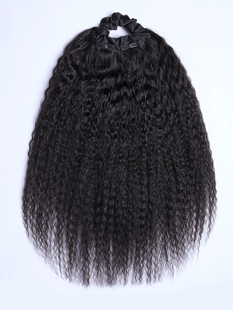 Frodio Ponypop Natural Black Boho Curl Scrunchie Ponytail Human Hair - Tiana-07