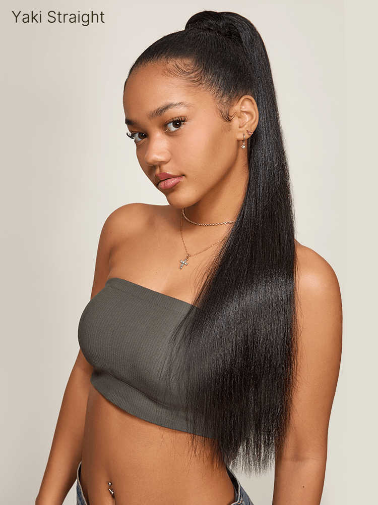 Frodio 100% Human Hair High-Density 10-Sec Ponytail Hairstyle Drawstring Ponytail Hair Extensions Ponytail Black Girls-42