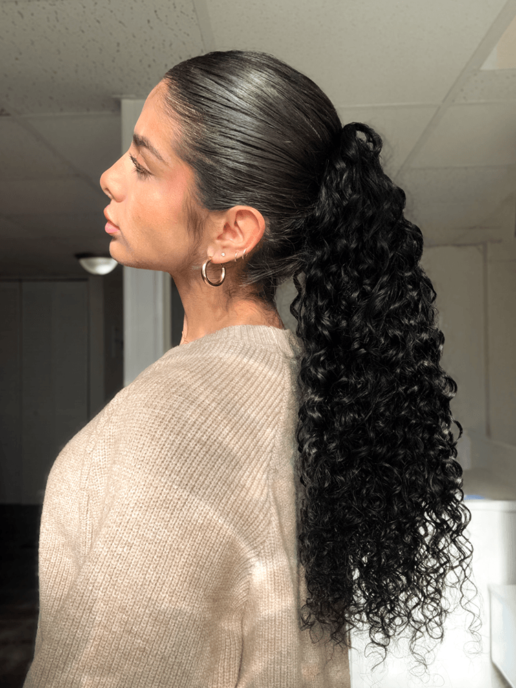 Frodio Ponypop Natural Black Full Water Wave Drawstring Ponytail Human Hair - Imani-02