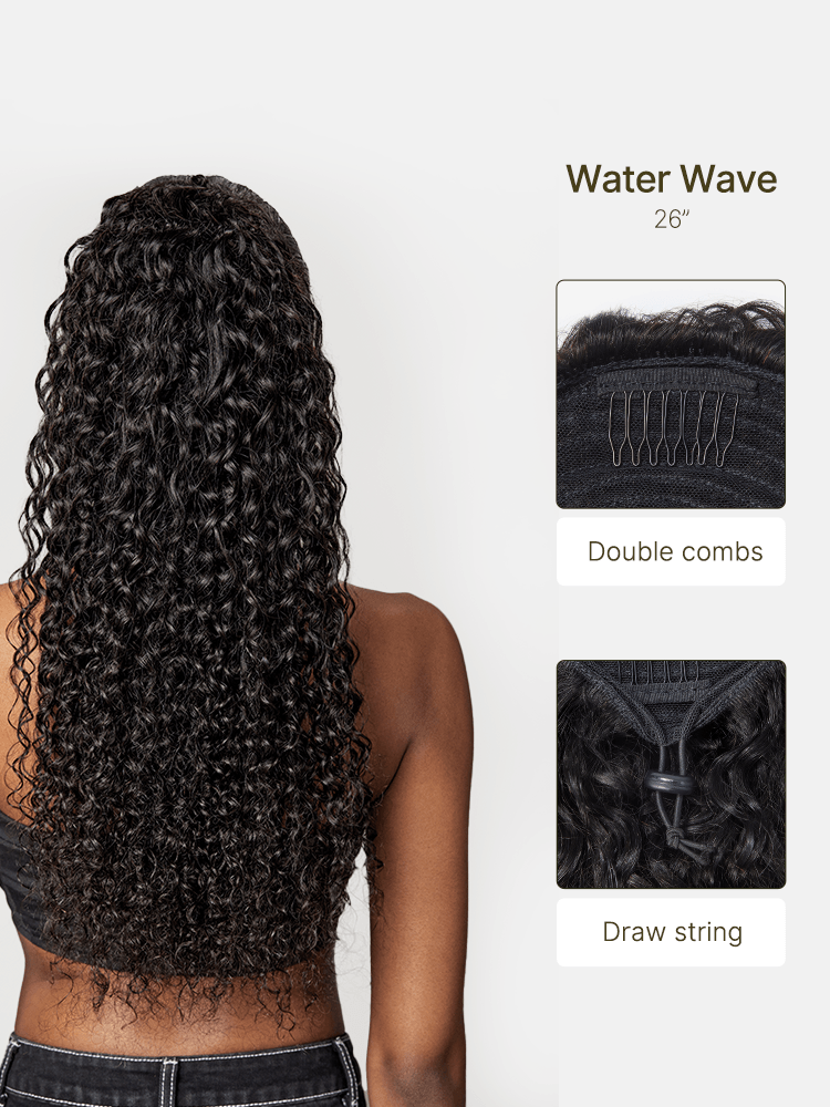 Frodio Ponypop Straight/Yaki Straight/Water Wave/Boho Curl Ponytail Human Hair Extensions-09