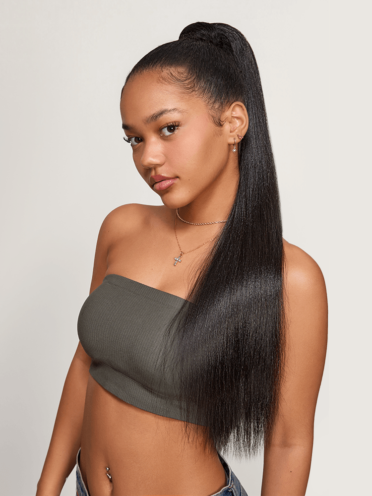 Frodio Ponypop Natural Black Yaki Straight Drawstring Ponytail Human Hair - Nia-01