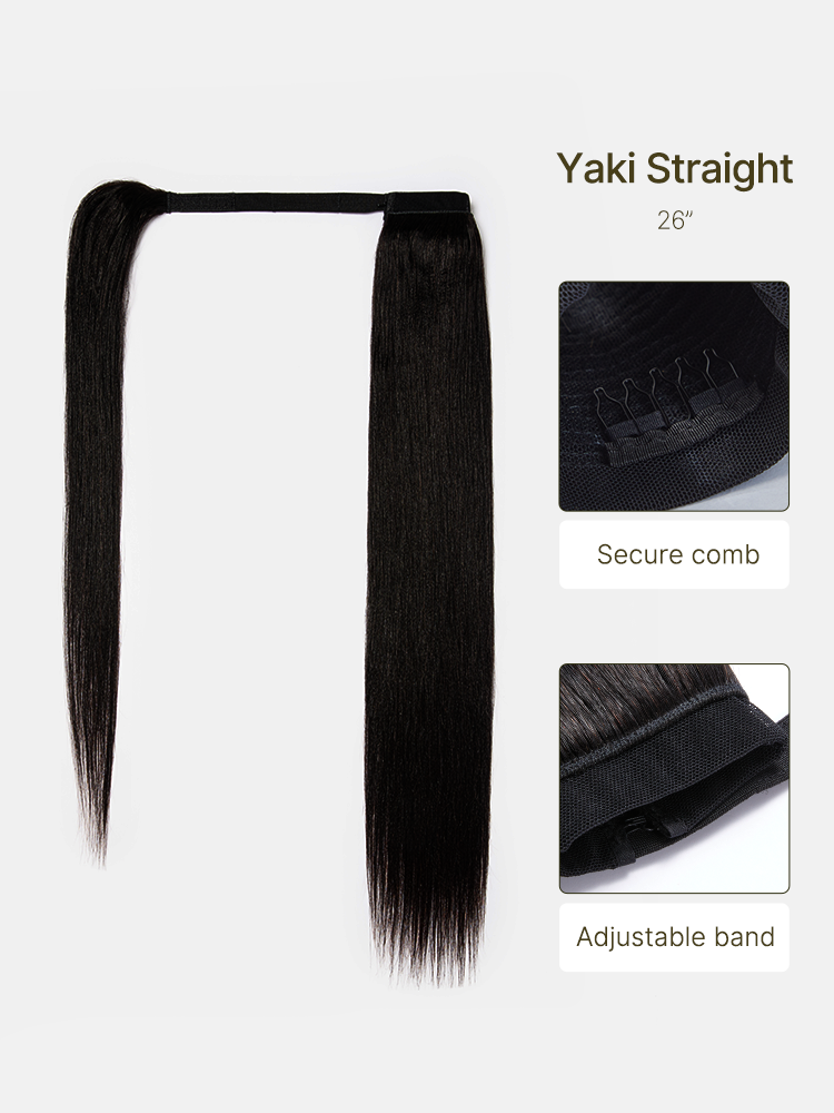 Frodio Ponypop Natural Black Yaki Straight Drawstring Ponytail Human Hair - Nia-03