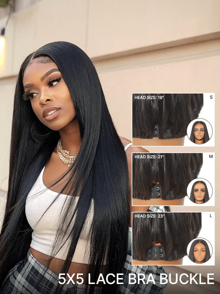 Frodio 100% Human Hair Silky Straight Glueless Flexfit Drawstring Wig Fits All Head Size-29