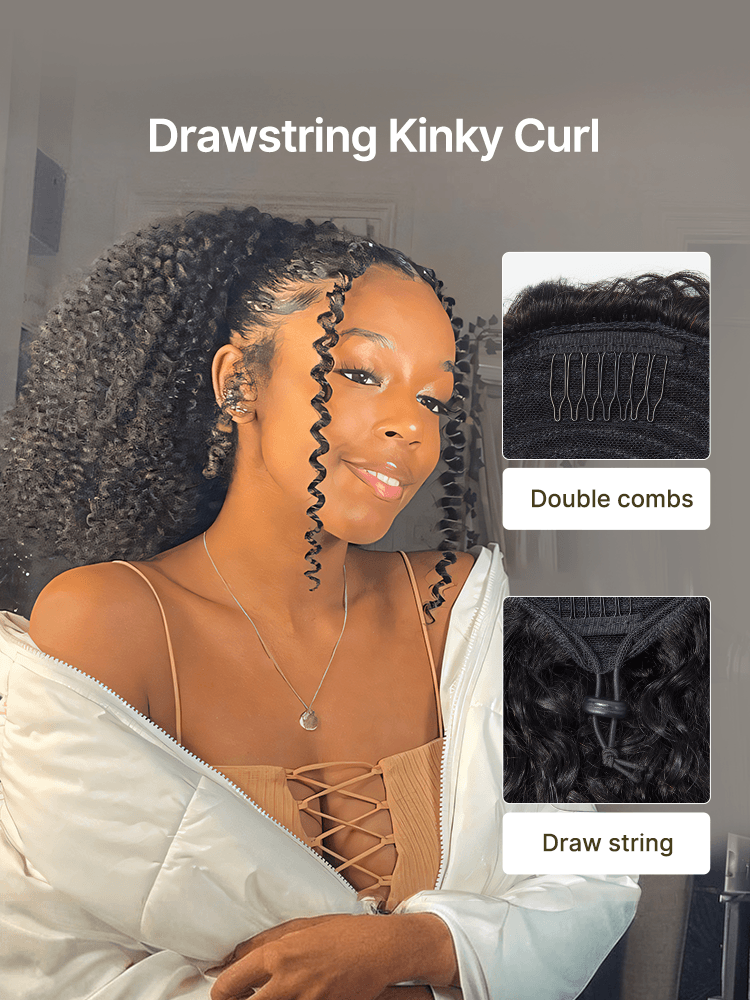 Frodio Ponypop Straight/Yaki Straight/Water Wave/Boho Curl Ponytail Human Hair Extensions-37