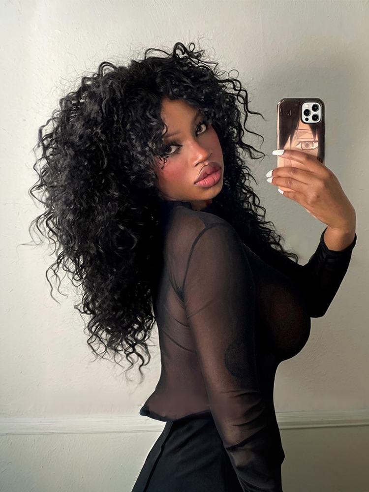 Frodio Veralux™ Blend Human Hair Big Curly Bangs Wig - Effortless Shaggy Waves-01