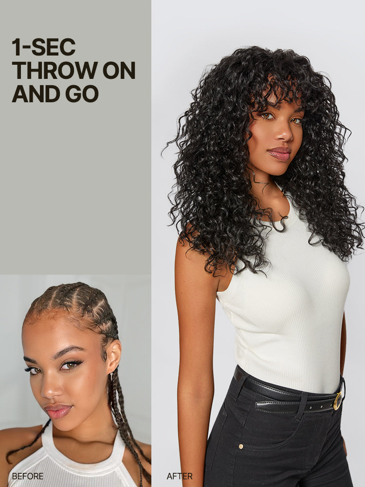 Frodio Veralux™ Blend Human Hair Big Curly Bangs Wig - Effortless Shaggy Waves-13