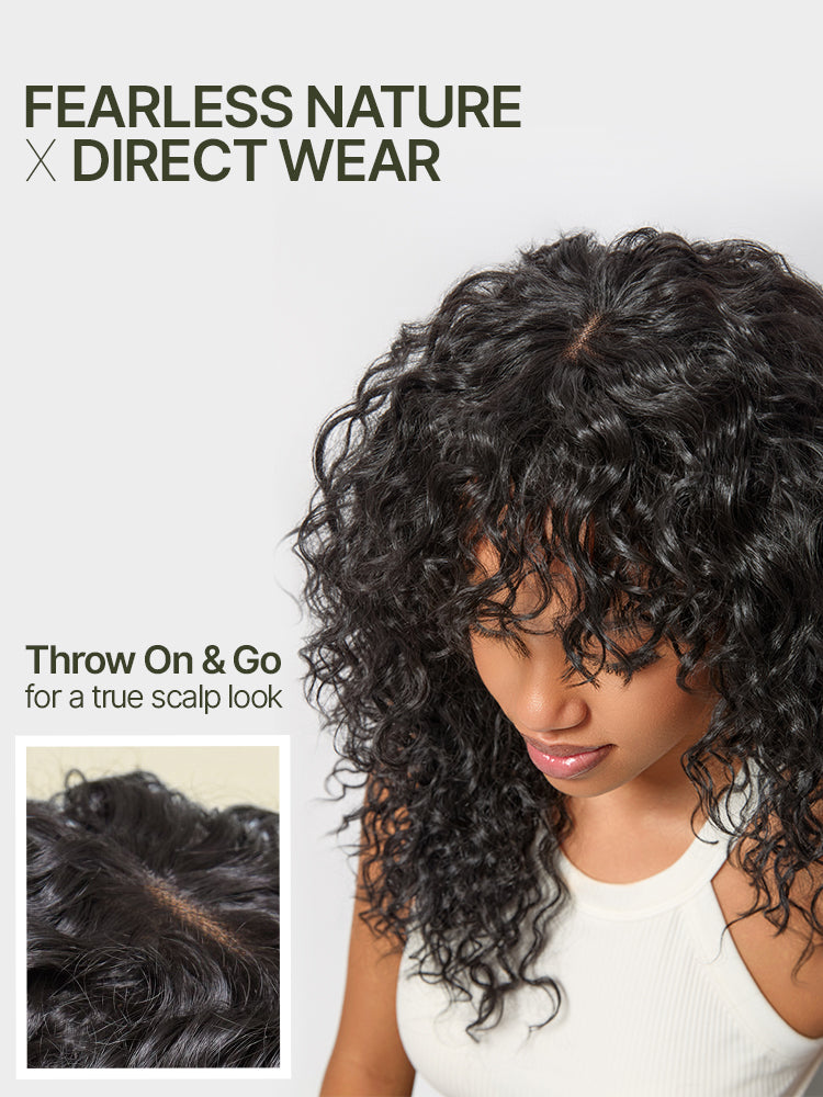 Frodio Veralux™ Blend Human Hair Big Curly Bangs Wig - Effortless Shaggy Waves-14