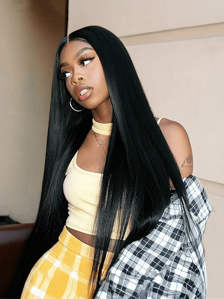 Frodio 100% Human Hair Silky Straight Glueless Flexfit Drawstring Wig Fits All Head Size-01