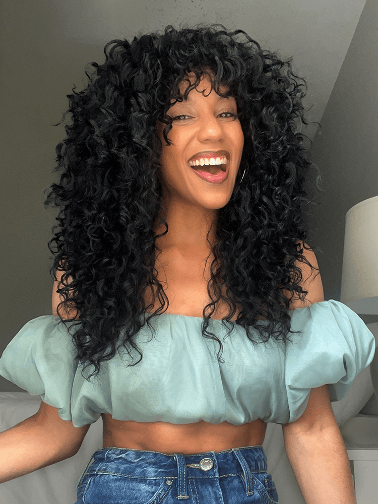Frodio Veralux™ Blend Human Hair Curly Wig With Bangs- Effortless Shaggy Waves Big Hair Curly Hair Wig-36