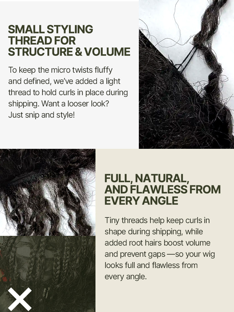 Frodio Veralux™ Fiber 12'' Synthetic Wig Micro Twist Curly Wigs 11X4 HD Lace Dreadlock Wig-07