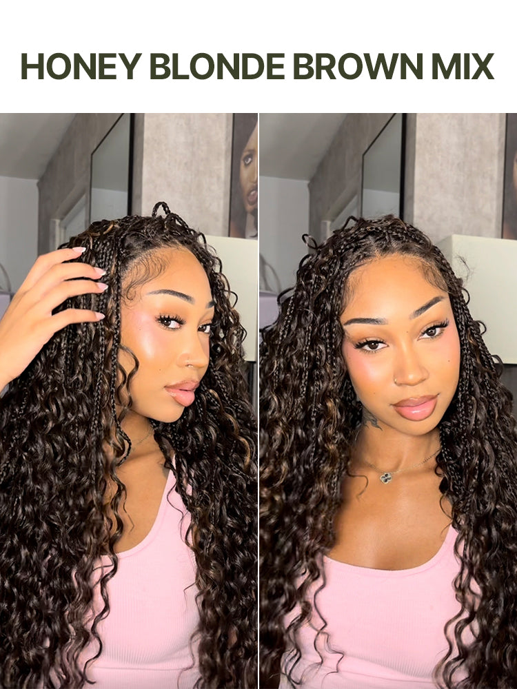 Frodio Veralux™ Fiber 30" Full Lace Boho Braid Synthetic Box Braid Wig – Grid-Part Top with Mixed Boho Curls-17