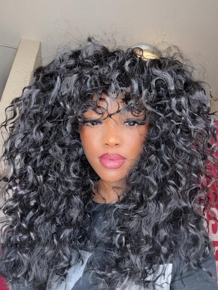 Frodio Veralux™ Blend Human Hair Curly Wig With Bangs- Effortless Shaggy Waves Big Hair Curly Hair Wig-37