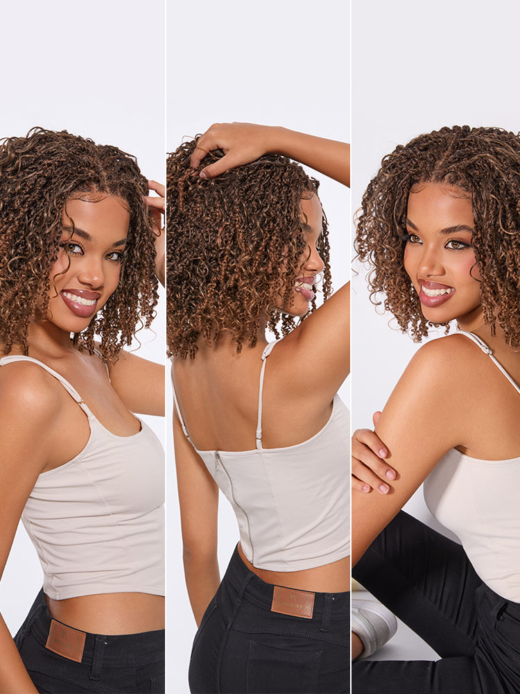 Frodio Veralux™ Fiber 12'' Synthetic Wig Micro Twist Curly Wigs 11X4 HD Lace Dreadlock Wig-10