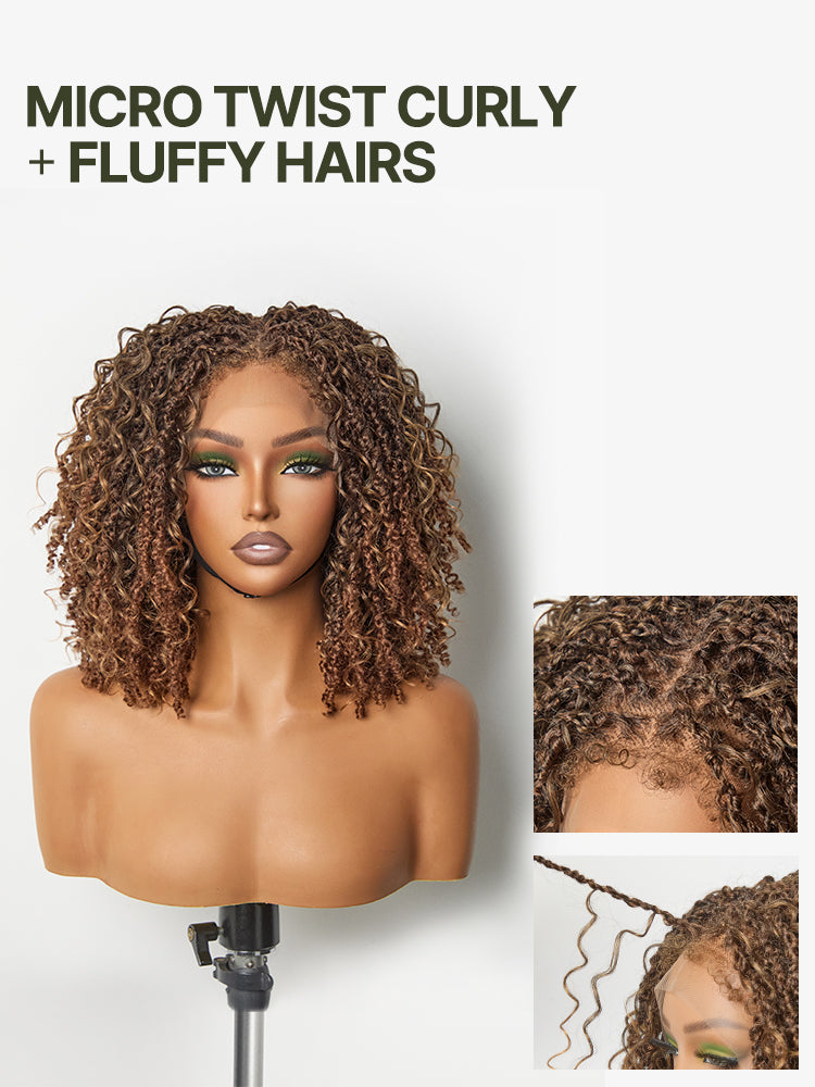Frodio Veralux™ Fiber 12'' Synthetic Wig Micro Twist Curly Wigs 11X4 HD Lace Dreadlock Wig-17