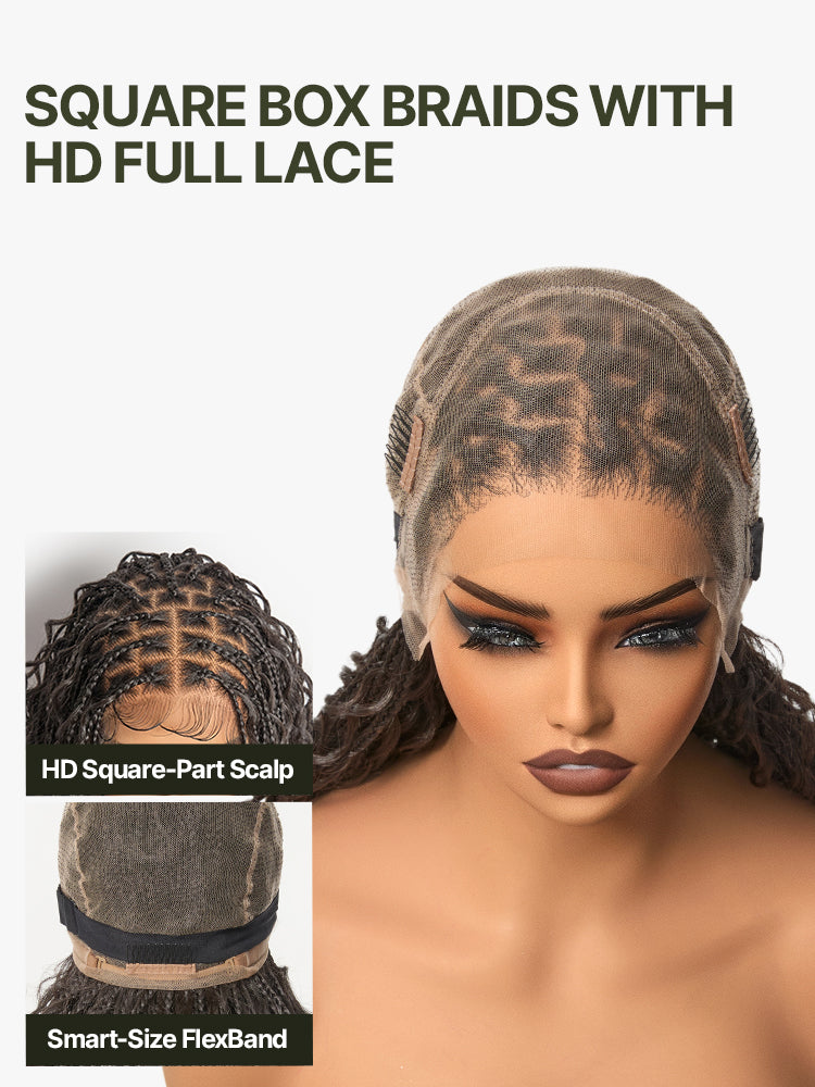 Frodio Veralux™ Fiber 30" Full Lace Boho Braid Synthetic Box Braid Wig – Grid-Part Top with Mixed Boho Curls-19