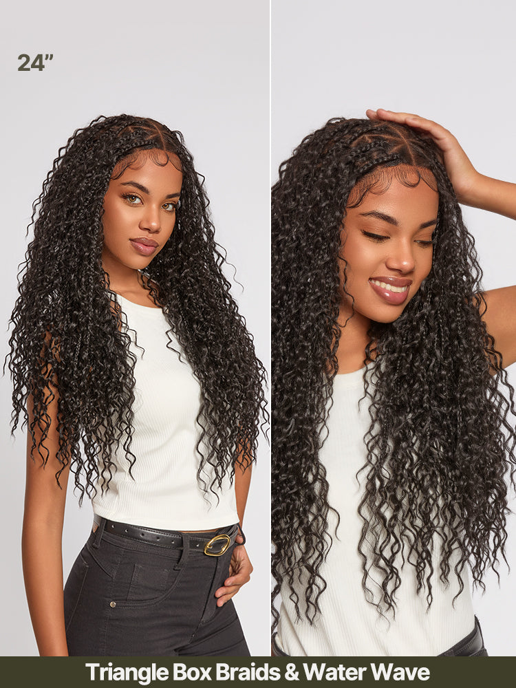 Frodio Veralux™ Fiber 30" Full Lace Boho Braid Synthetic Box Braid Wig – Grid-Part Top with Mixed Boho Curls-24