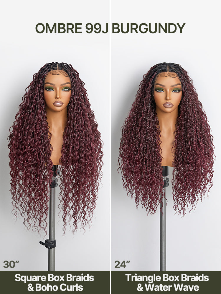 Frodio Veralux™ Fiber 30" Full Lace Boho Braid Synthetic Box Braid Wig – Grid-Part Top with Mixed Boho Curls-28