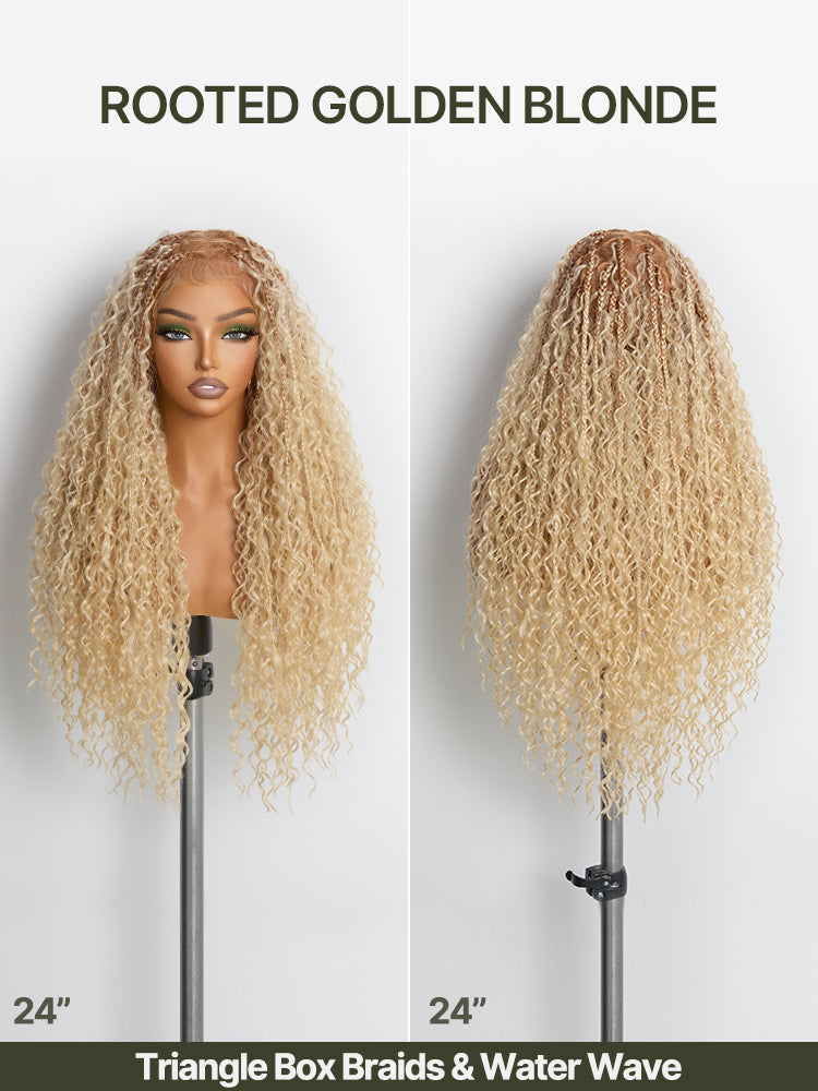 Frodio Veralux™ Fiber 30" Full Lace Boho Braid Synthetic Box Braid Wig – Grid-Part Top with Mixed Boho Curls-34