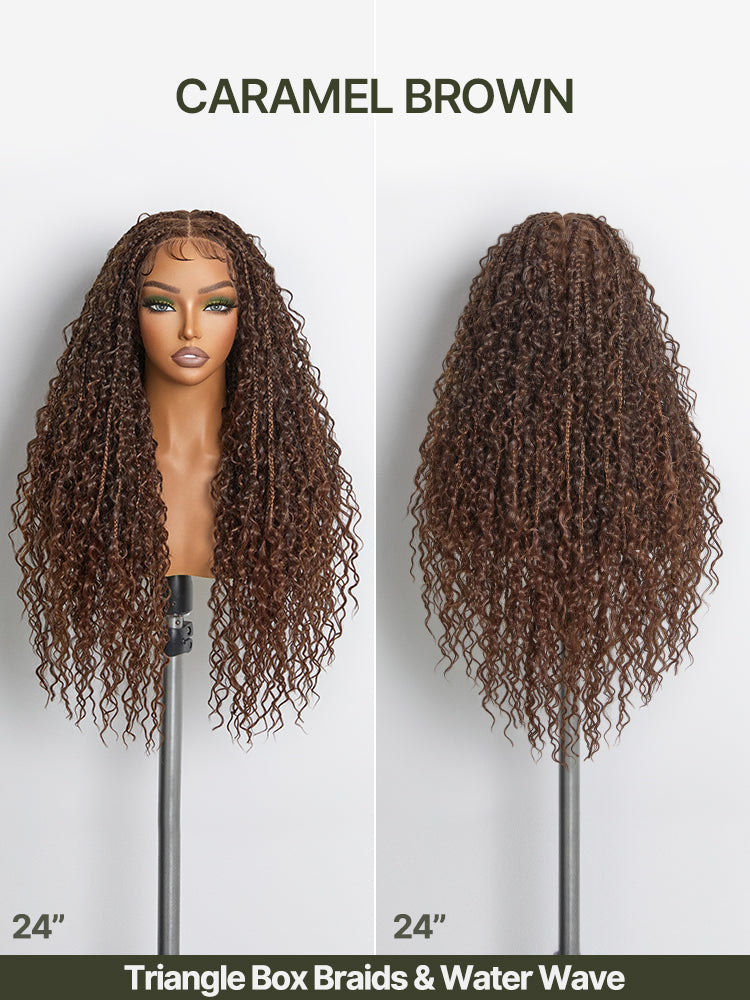 Frodio Veralux™ Fiber 30" Full Lace Boho Braid Synthetic Box Braid Wig – Grid-Part Top with Mixed Boho Curls-33