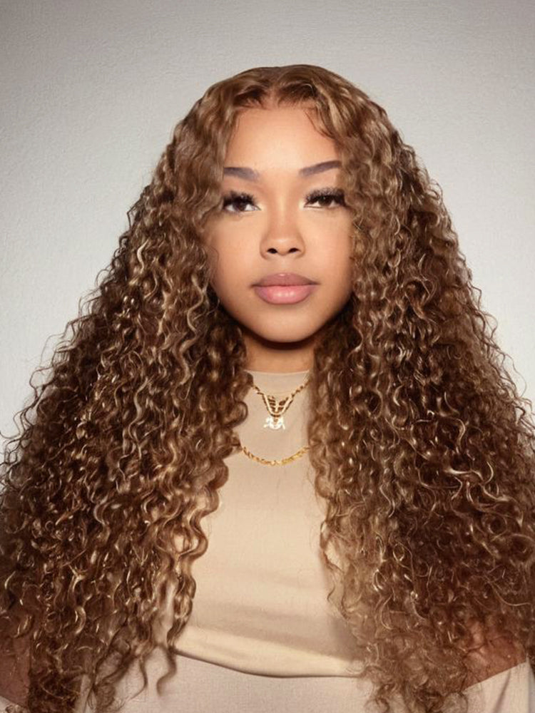 Frodio Veralux™ 13x6 HD Lace Wig Glueless Wear Go Wig 24” Golden Chestnut Curly Premium Fiber Wig – Full Density, Beginner Friendly-01