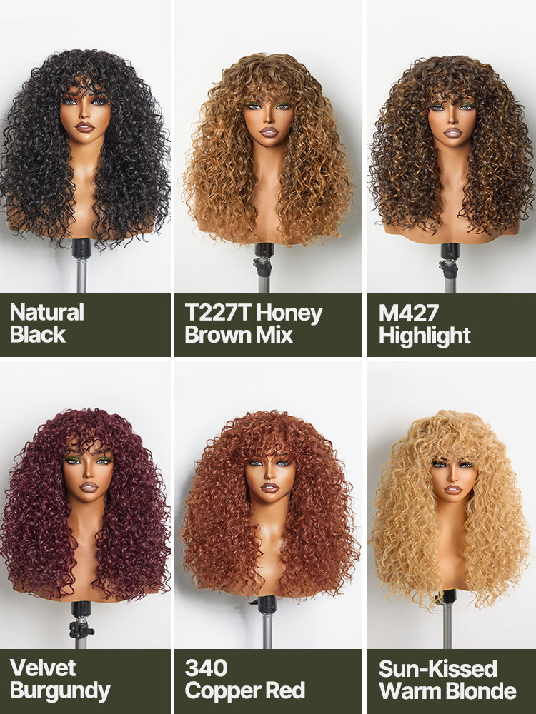 Frodio Veralux™ Blend Human Hair Curly Wig With Bangs- Effortless Shaggy Waves Big Hair Curly Hair Wig-43