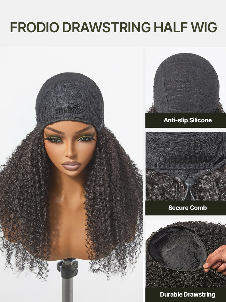 Frodio 20" Veralux™ Blend Human Hair 3in1 Half Wig Kinky Curly Hair Ready To Wear Big Hair Curly Hair Wig Natural Volume & Bounce-02