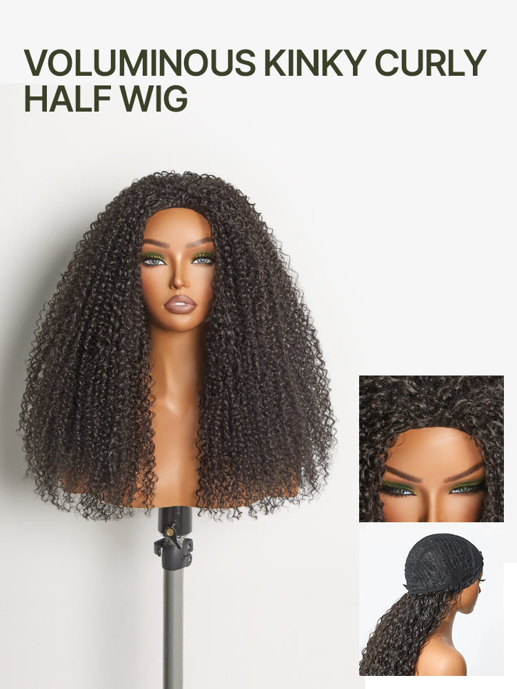 Frodio 20" Veralux™ Blend Human Hair 3in1 Half Wig Kinky Curly Hair Ready To Wear Big Hair Curly Hair Wig Natural Volume & Bounce-04