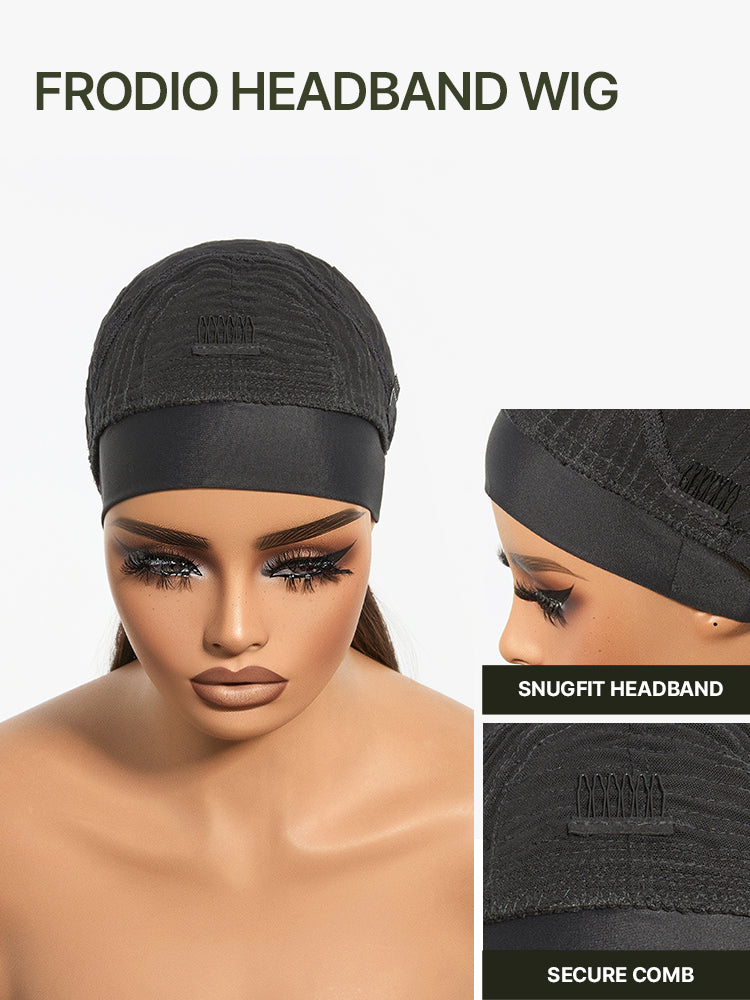 Frodio Veralux™ Fiber 16″ Highlight Headband Wig Straight Hair with Head Band Ready to Go Glueless Synthetic Headband Wig Brown Mix Blonde Straight Wig-02