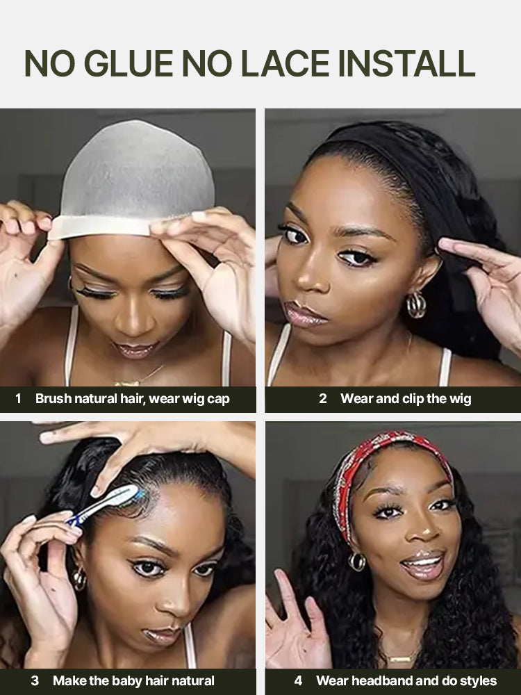 Frodio Veralux™ Fiber 16″ Highlight Headband Wig Straight Hair with Head Band Ready to Go Glueless Synthetic Headband Wig Brown Mix Blonde Straight Wig-03