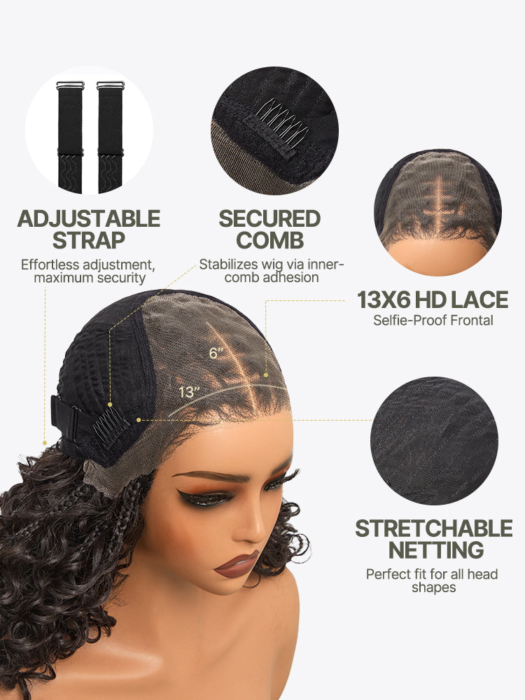 Frodio Veralux™ 13x6 HD Pre-Cut Lace Wig Glueless Wear & Go 12” Boho Braids Water Wave Wig – Premium Fiber, Beginner Friendly-13