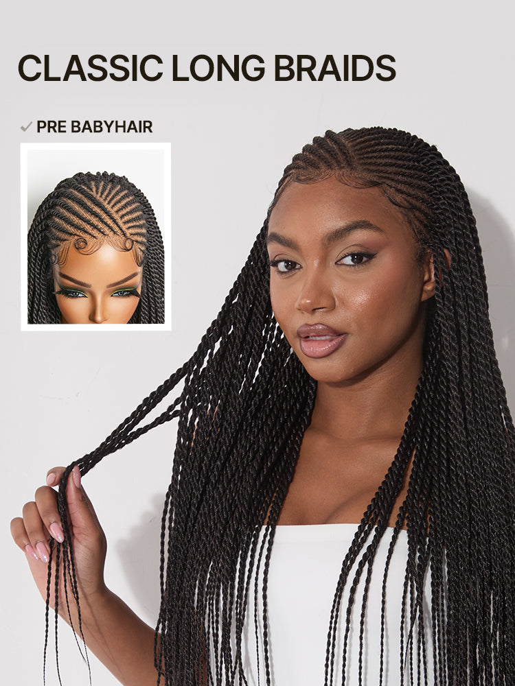 Frodio Veralux™ Synthetic Fiber 13x5 Lace Frontal Glueless Two-Strand Twist Braided Wig Beginner Friendly-24